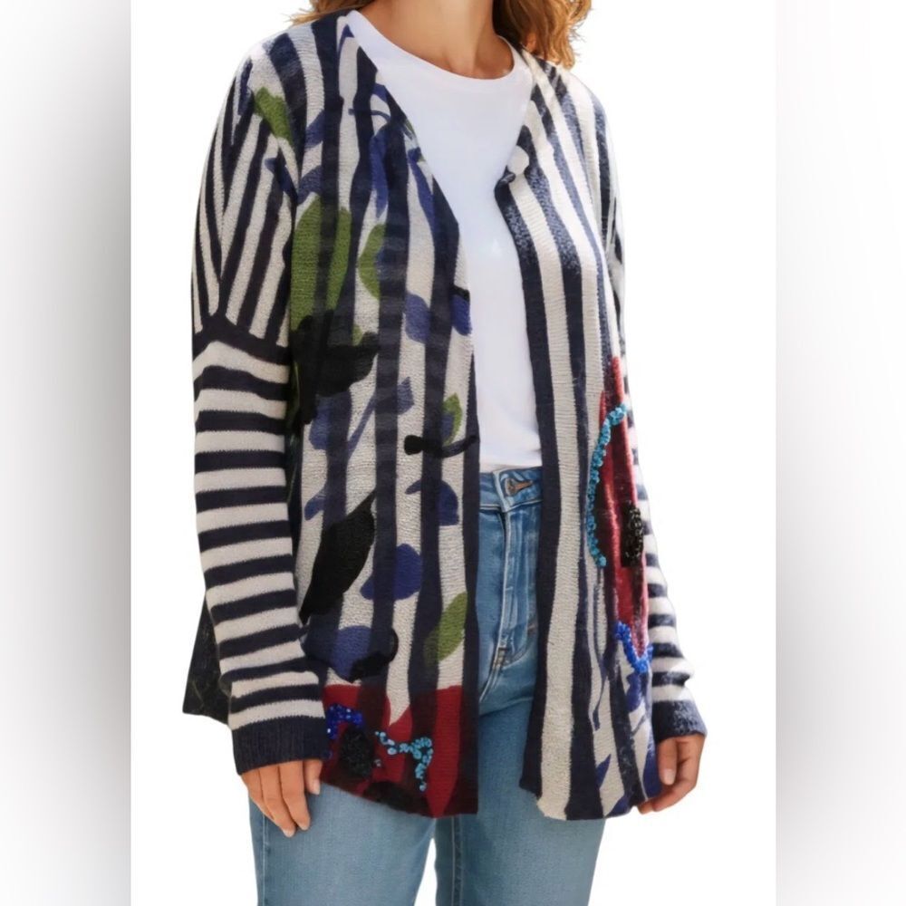 EUC Women’s Striped Multicolor Open Front Lightweight Sweater Cardigan - Small